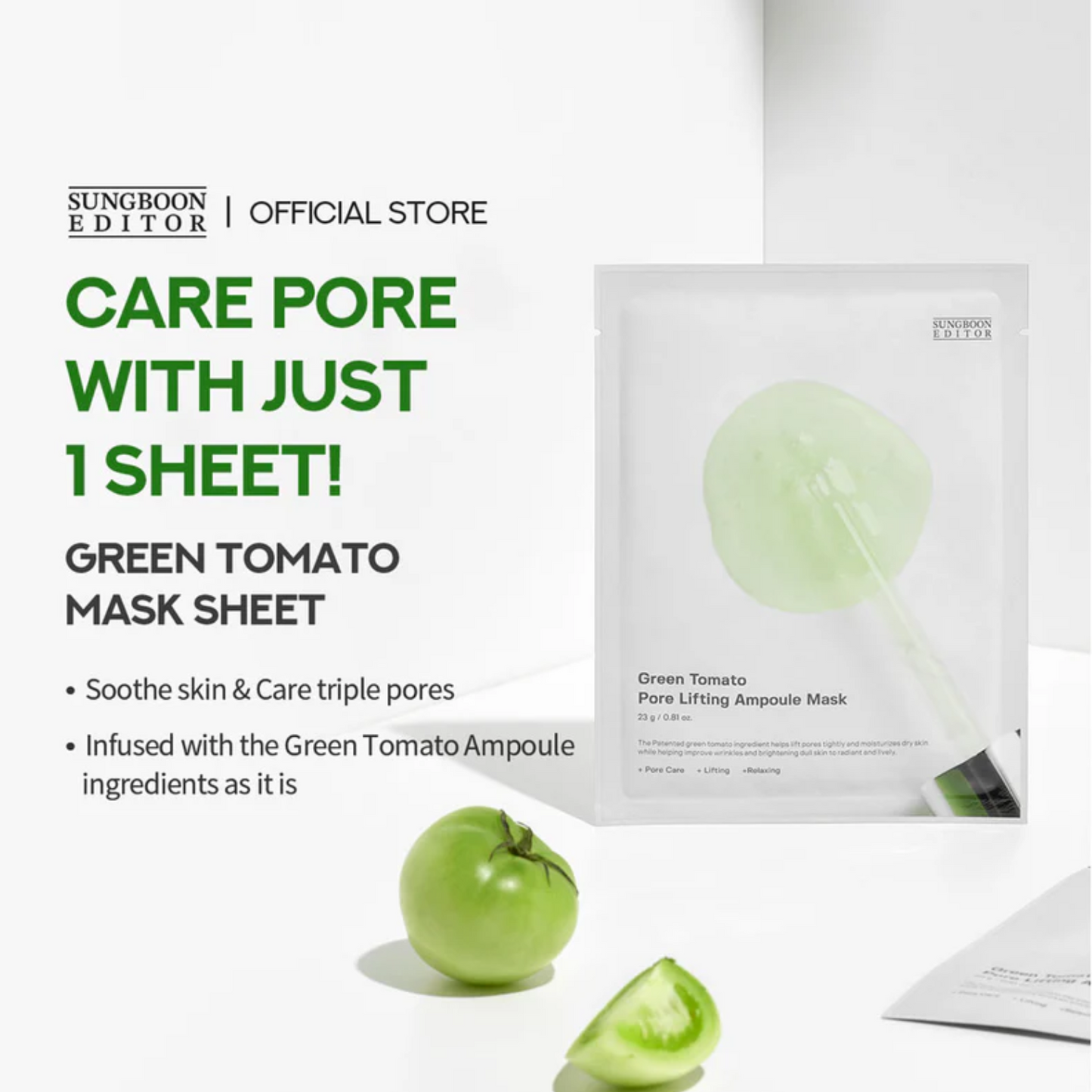 Sungboon Editor Green Tomato Pore Lifting Ampoule Mask 10pcs - Shop K-Beauty in Australia