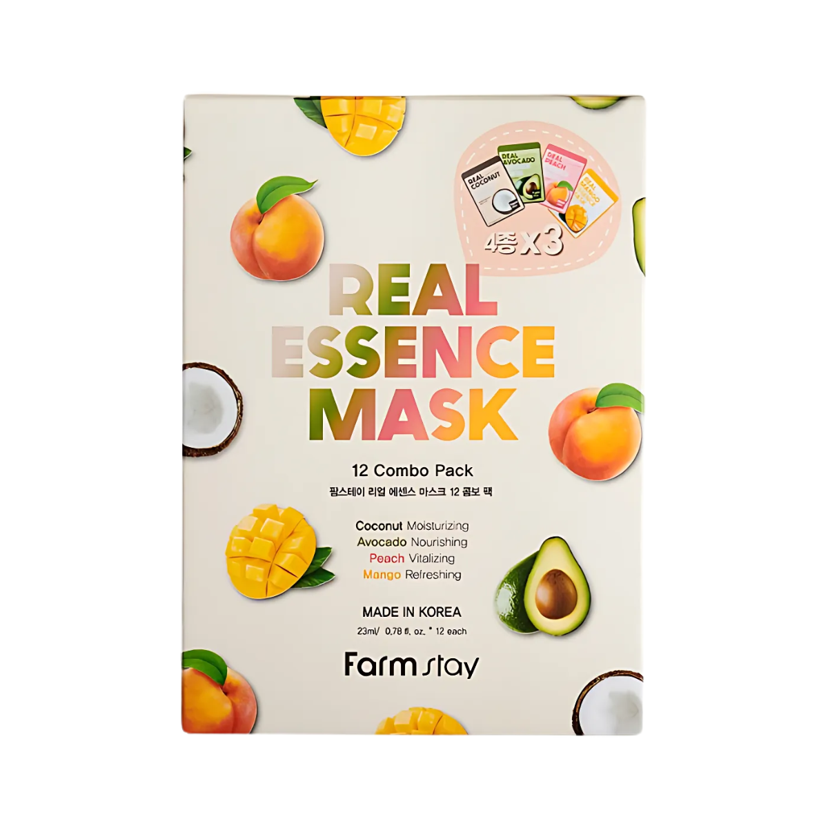 Real Essence Mask Combo Pack V1 (Mango, Avocado, Coconut, Peach) 12pcs