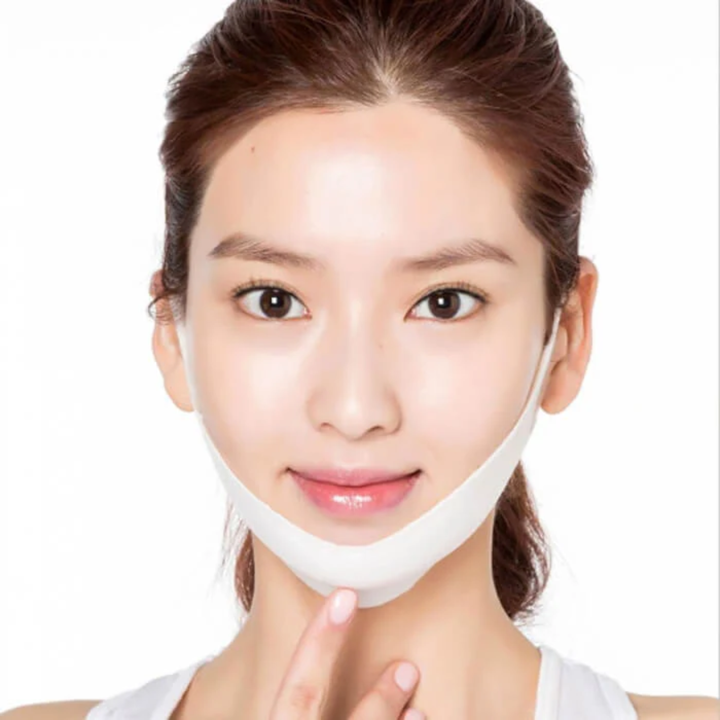 Missha Speedy Solution Face Up Patch sheet mask applied on skin, designed for quick skincare treatment and soothing effects.