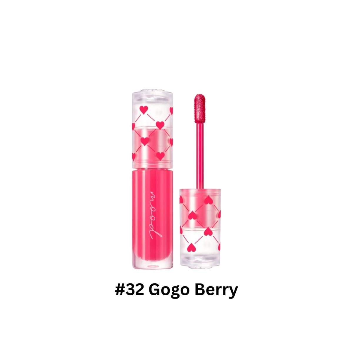 Peripera Ink Mood Glowy Tint in Soft Berry, a lip tint with a glossy finish and deep berry color, shown on lips.
