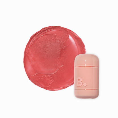 Banila Co B. By Banila Romantic Blush Lip & Cheek, soft pink blush compact with a subtle shimmer, open to reveal the product inside.