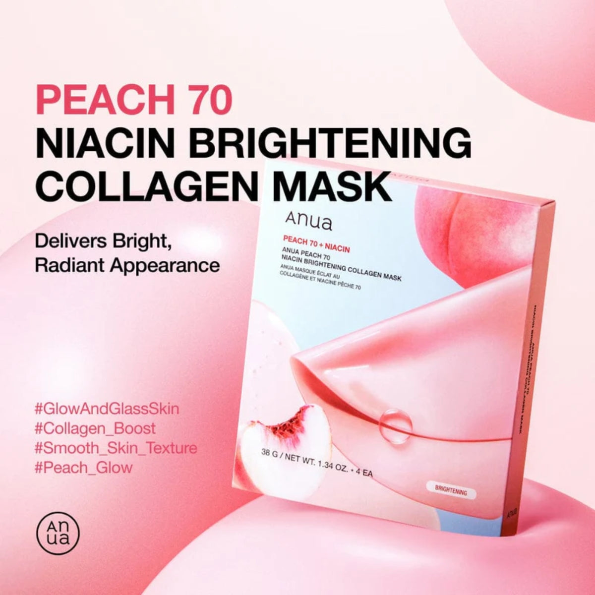 Anua Peach 70 Niacin Brightening Collagen Mask 4Pcs - Bulk Buy K-Beauty in Australia