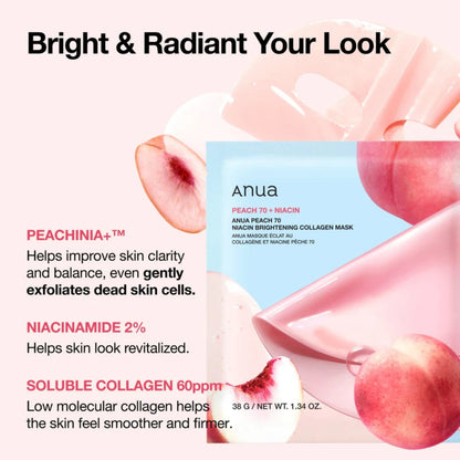 Anua Peach 70 Niacin Brightening Collagen Mask 4Pcs - Bulk Buy K-Beauty in Australia
