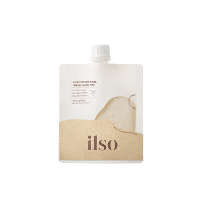 ILSO Rice Potato Pore Fresh Wash-Off Mask in 15g container, featuring a creamy white mask with rice and potato extract ingredients.