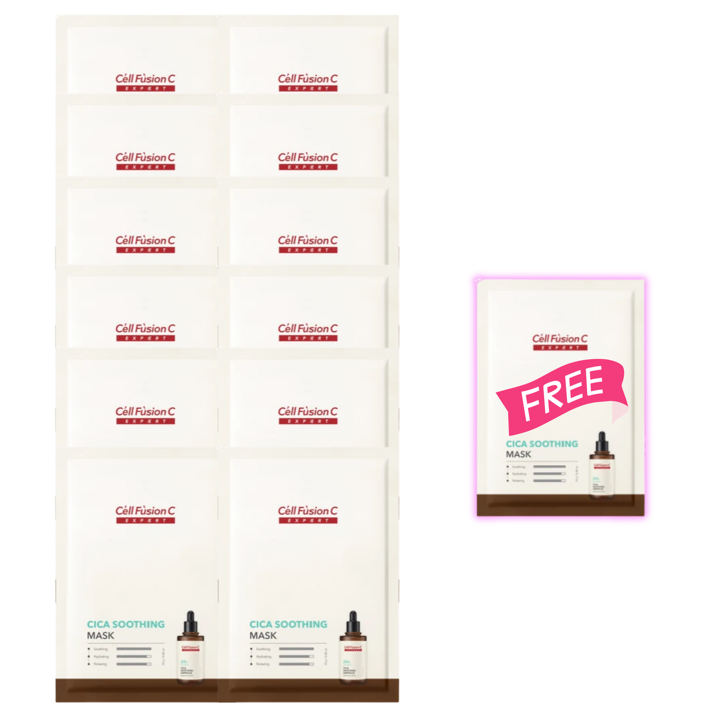 Cell Fusion C Expert Cica Soothing Mask 1Piece - 12+1 (10pc/box) Bundle