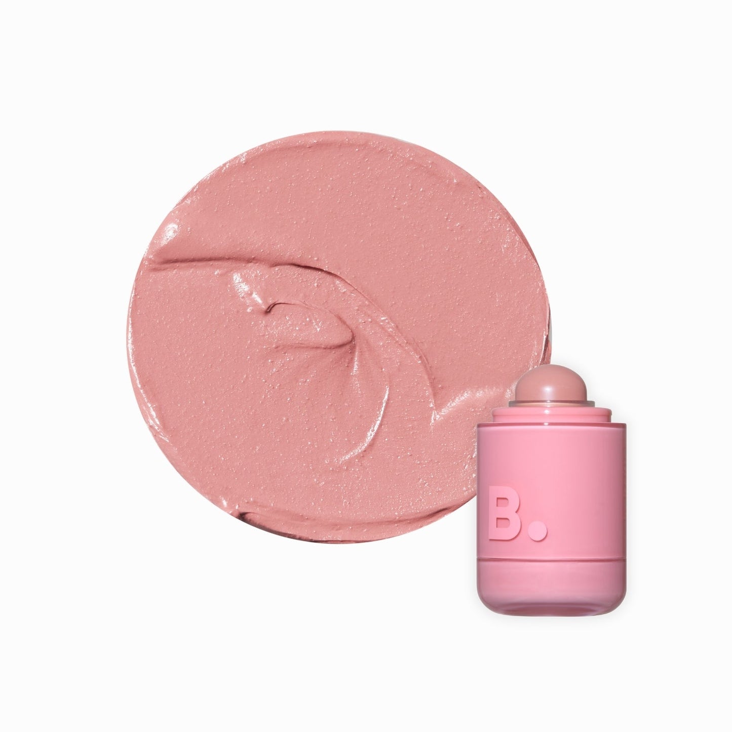 Banila Co B. By Banila Romantic Blush Lip & Cheek in soft pink, creamy texture, applied on cheeks and lips for a natural radiant look.