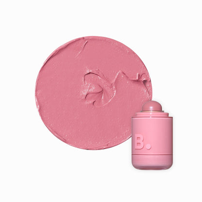 Banila Co B. By Banila Romantic Blush Lip & Cheek in soft pink, showing the blush compact with a floral design and blush shade inside.