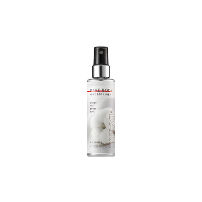 Missha Dare Body Mist Pure Bed Linen fragrance spray in 105ml, featuring a sleek bottle with a simple label design.