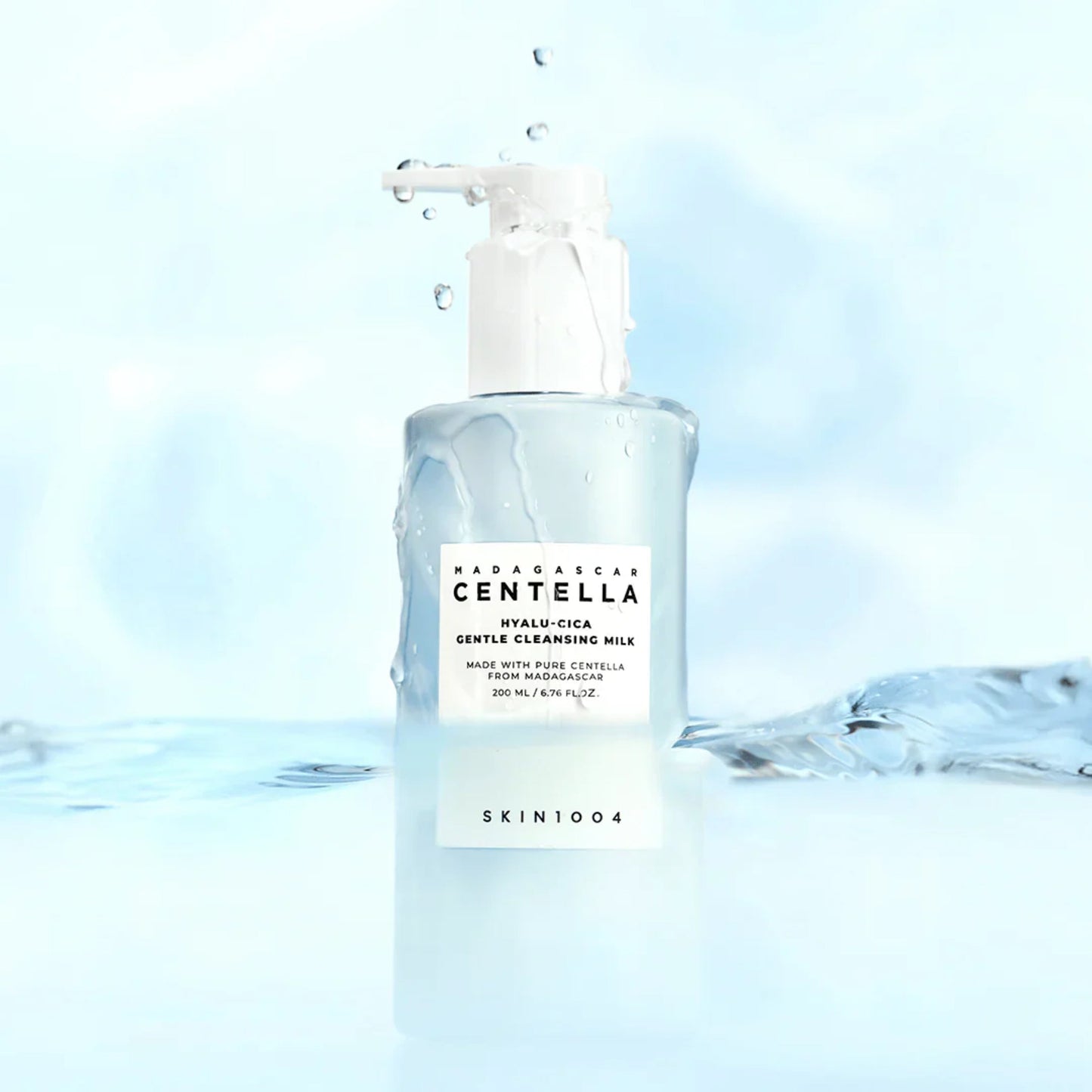 SKIN1004 Madagascar Centella Hyalu-Cica gentle cleansing milk in 200ml bottle, creamy texture for soothing skin cleansing.