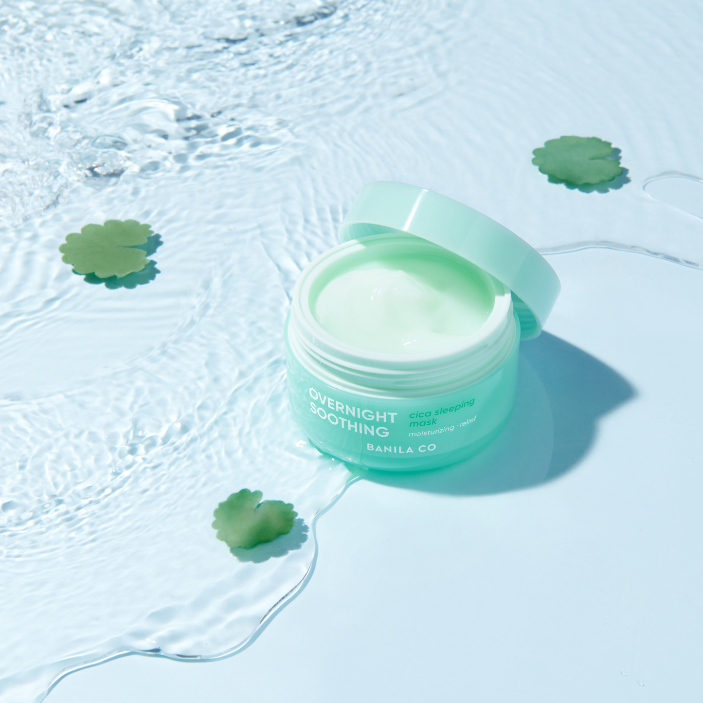 Banila Co Overnight Soothing Cica Sleeping Mask in 100ml jar, creamy leave-on skincare product for calming and nourishing skin.
