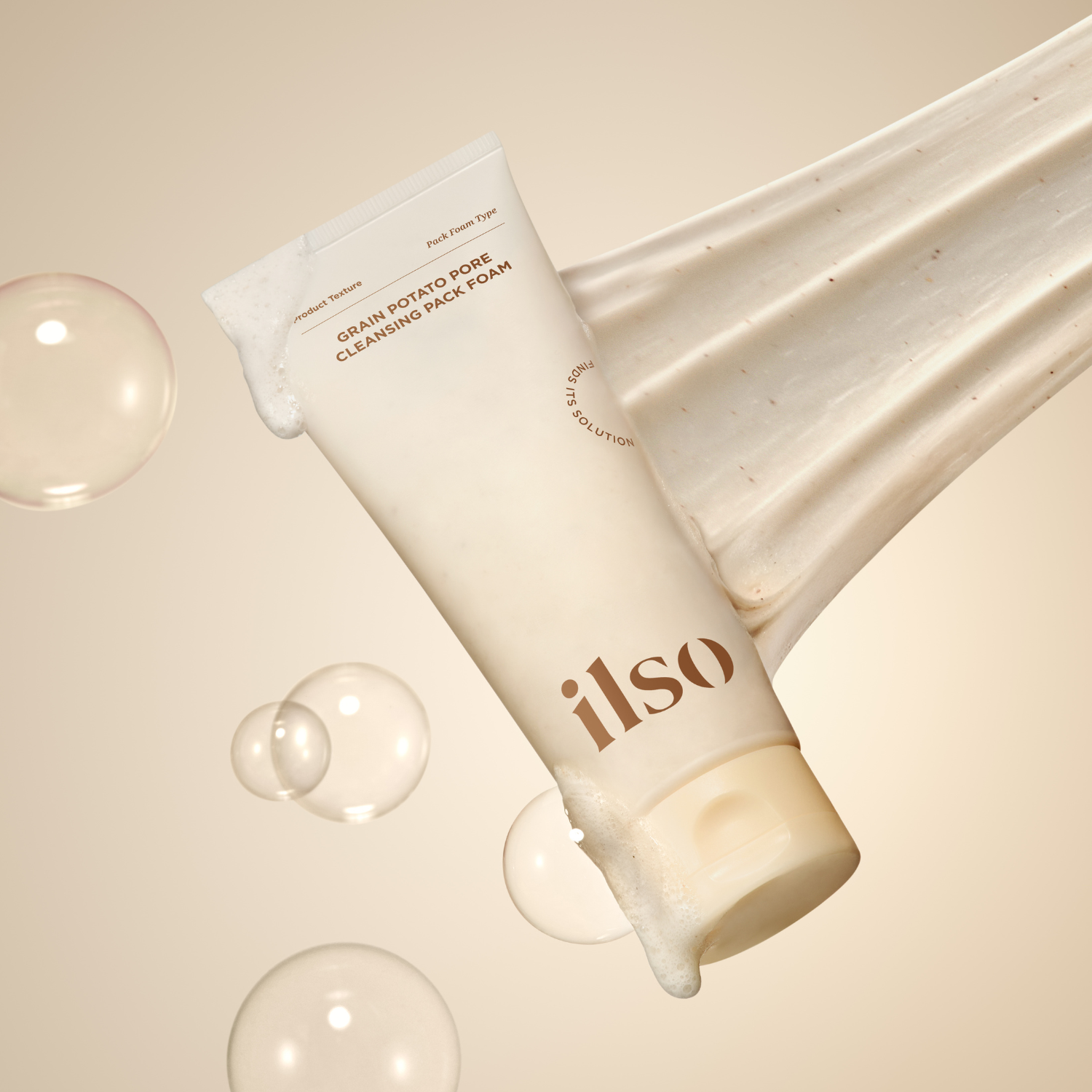 ILSO Grain Potato Pore Cleansing Pack Foam 150ml in a clear tube with a white cap, showing the gel and foam cleanser inside