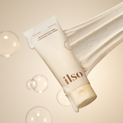 ILSO Grain Potato Pore Cleansing Pack Foam 150ml in a clear tube with a white cap, showing the gel and foam cleanser inside