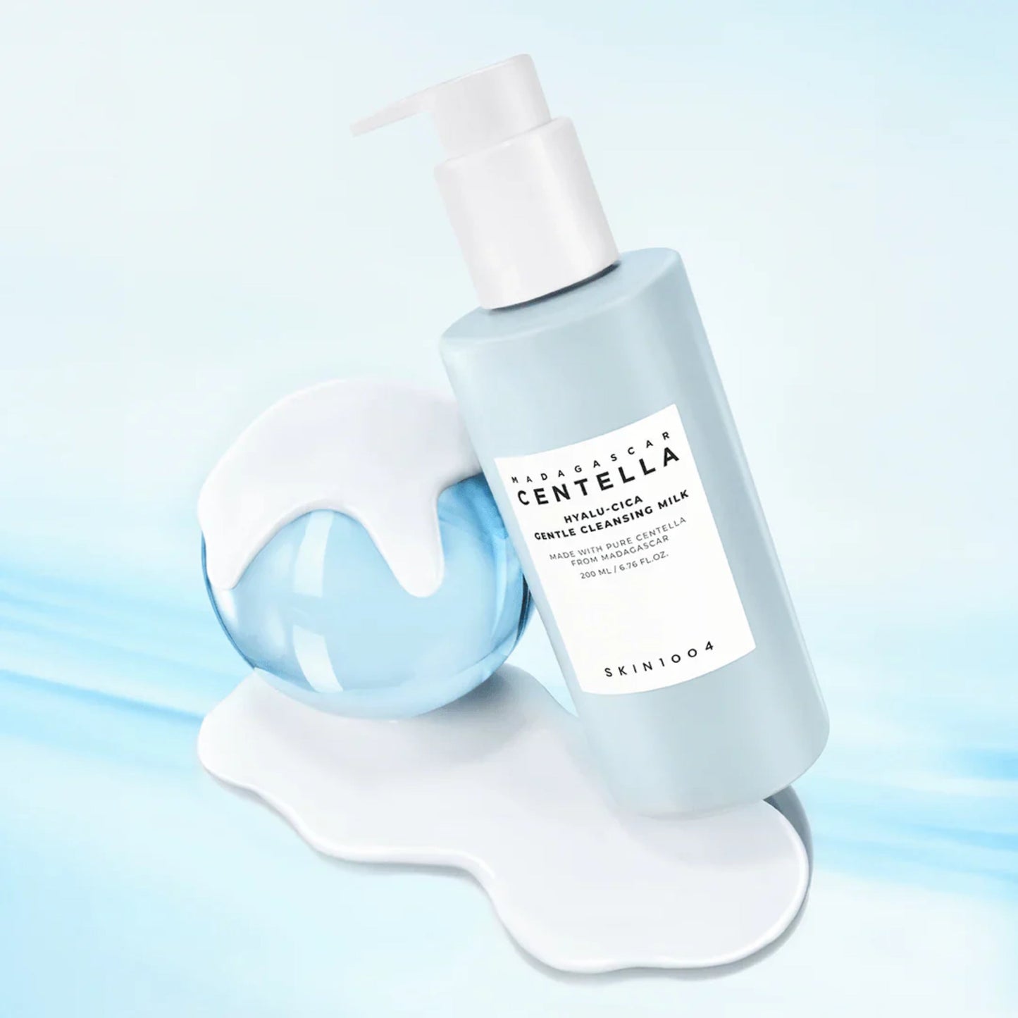 SKIN1004 Madagascar Centella Hyalu-Cica gentle cleansing milk in a 200ml bottle, designed for sensitive skin and skin hydration