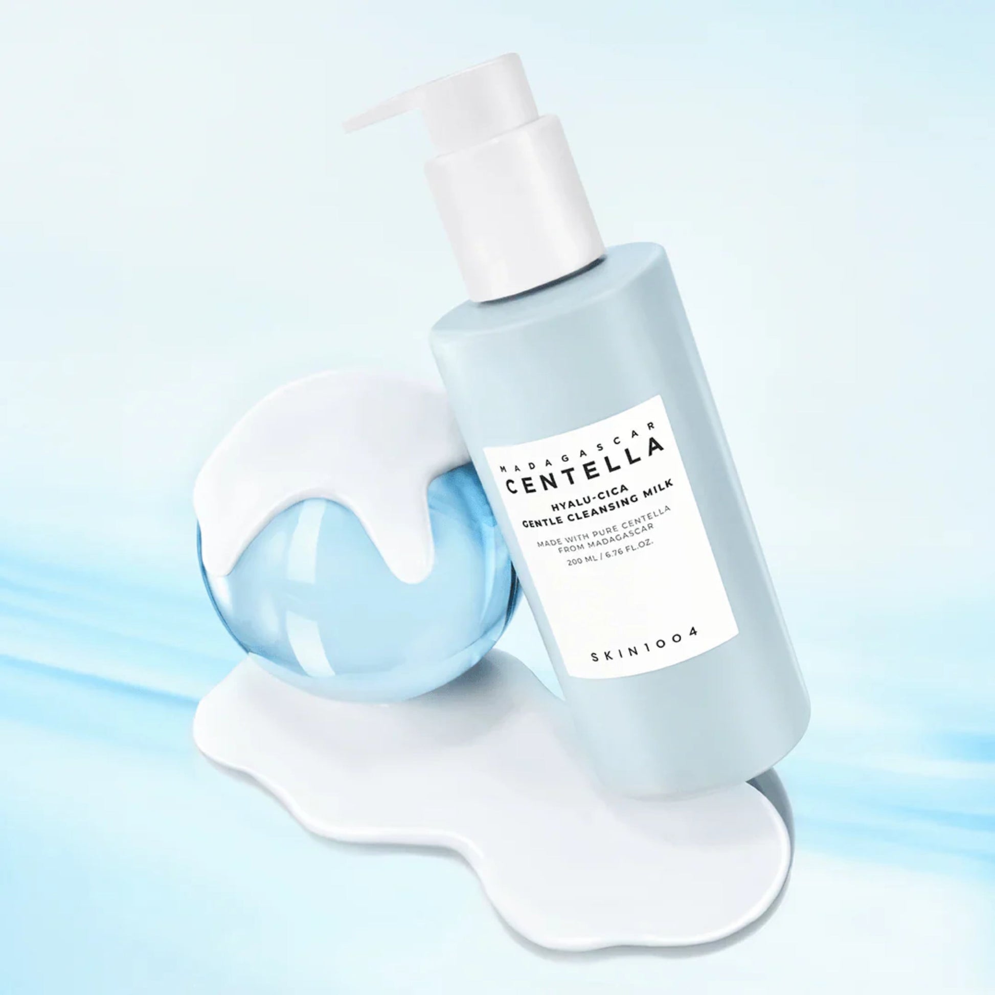 SKIN1004 Madagascar Centella Hyalu-Cica gentle cleansing milk in a 200ml bottle, designed for sensitive skin and skin hydration