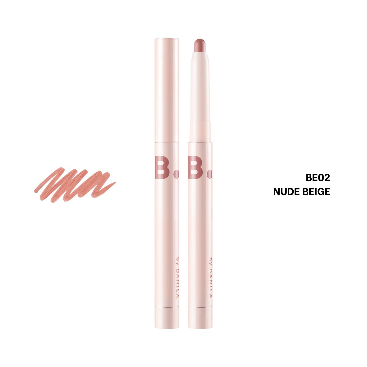 Banila Co B. By Banila Smudging Lip Pencil lip liner in BE02 shade, featuring a close-up of the soft, precise pencil tip.