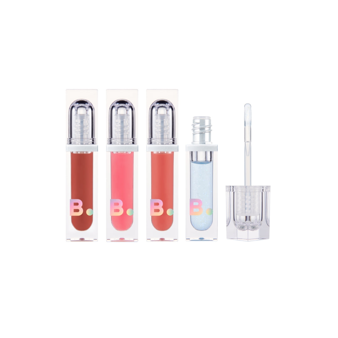 Banila Co B. By Banila Volume Lip Plumper Maxi showing a sleek tube with a clear cap and vibrant lip gloss inside.
