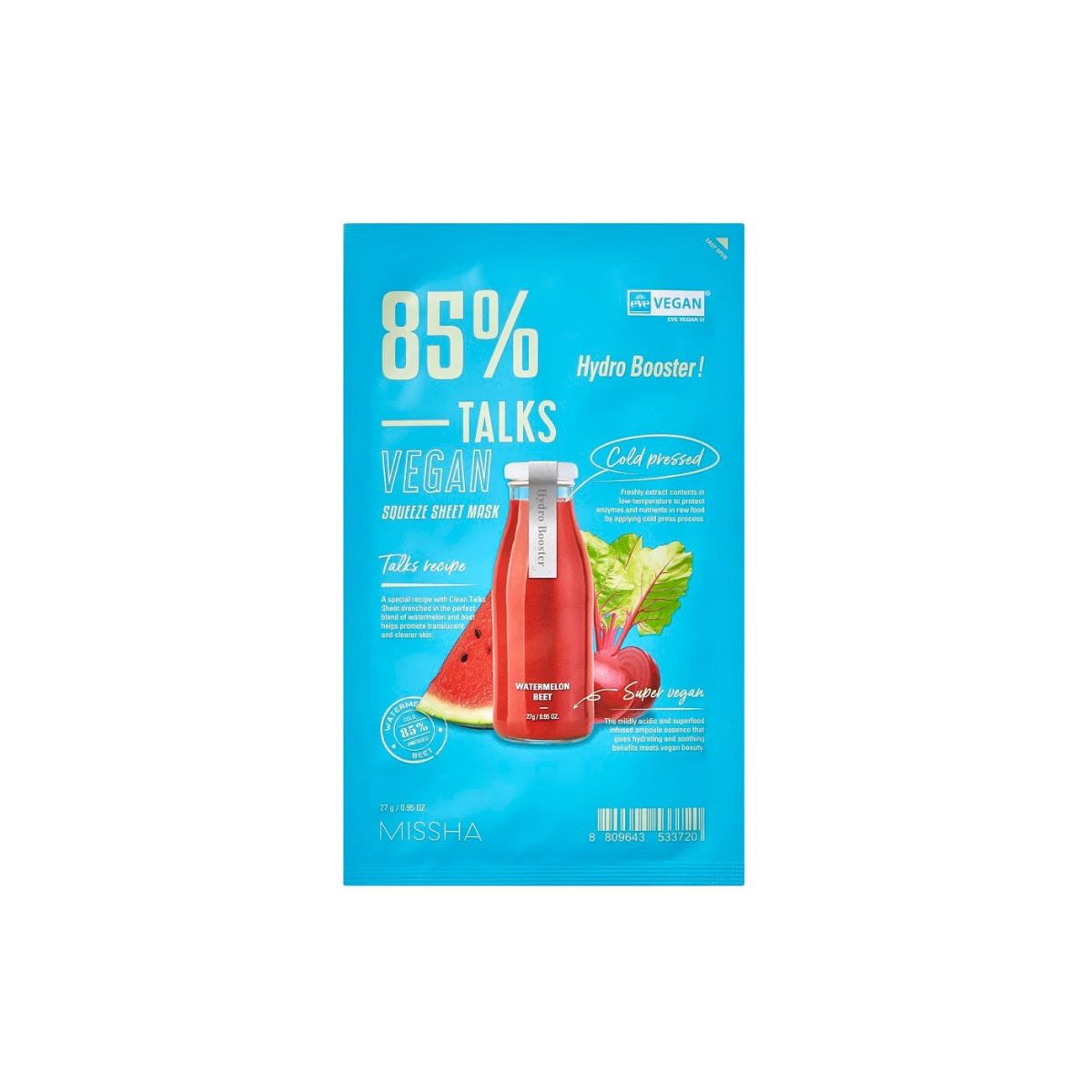 Missha Talks Vegan Squeeze Sheet Mask Hydro Booster 1pc - Shop K-Beauty in Australia