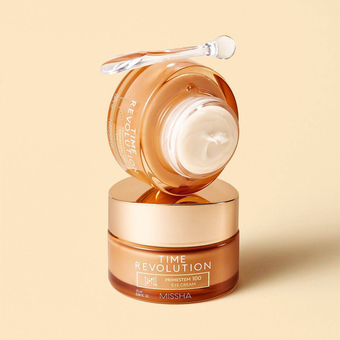 Missha Time Revolution Primestem 100 Cream, 50ml face moisturizer in a jar with a white lid and elegant packaging.