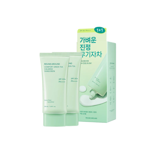 ROUND A'ROUND Comfort Green Tea Calming Sunscreen 1+1 Set