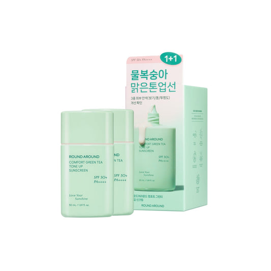 ROUND A'ROUND Comfort Green Tea Tone Up Sunscreen Set