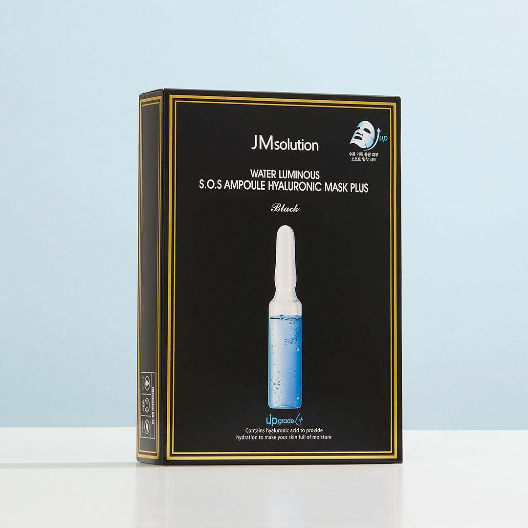 JM SolutionWater Luminous S.O.S Ampoule Hyaluronic Mask Plus Black 10pcs - Bulk buy at Pharmacoo K-Beauty Wholesale