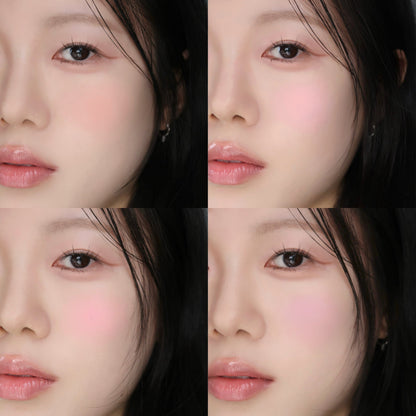 Wakemake Sheer Breeze Blush showing a soft, natural pink shade in a compact with a smooth, blendable powder texture.