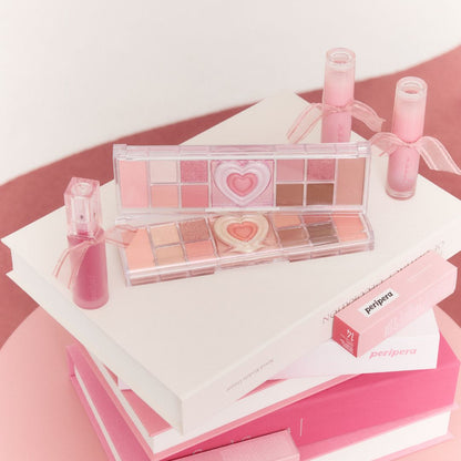 Peripera All Take Mood Like Eyeshadow Palette with neutral and vibrant shades in a sleek compact for versatile eye looks.