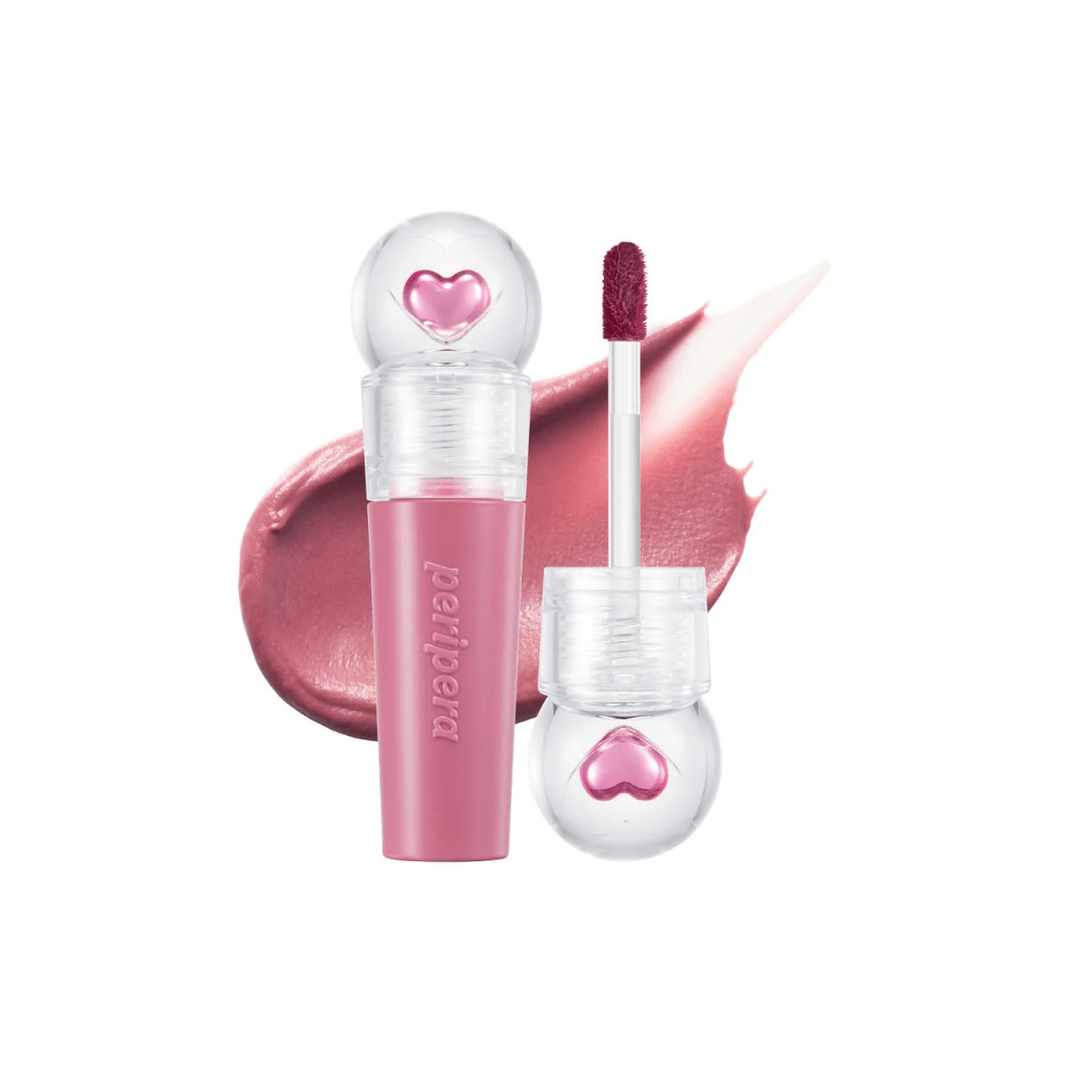 Peripera Ink Jellable Lip Tint in vibrant shade, showcasing a smooth, glossy gel formula applied on lips for a bold color look.