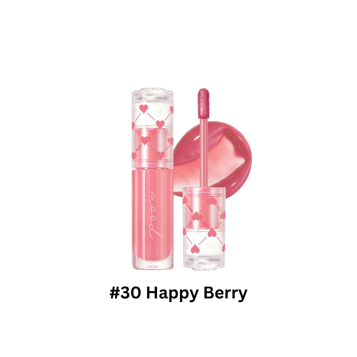 Peripera Ink Mood Glowy Tint in Soft Berry, a lip tint with a glossy finish and vibrant berry color, shown on lips.