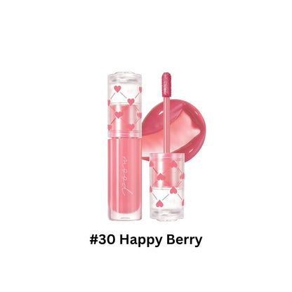 Peripera Ink Mood Glowy Tint in Soft Berry, a lip tint with a glossy finish and vibrant berry color, shown on lips.