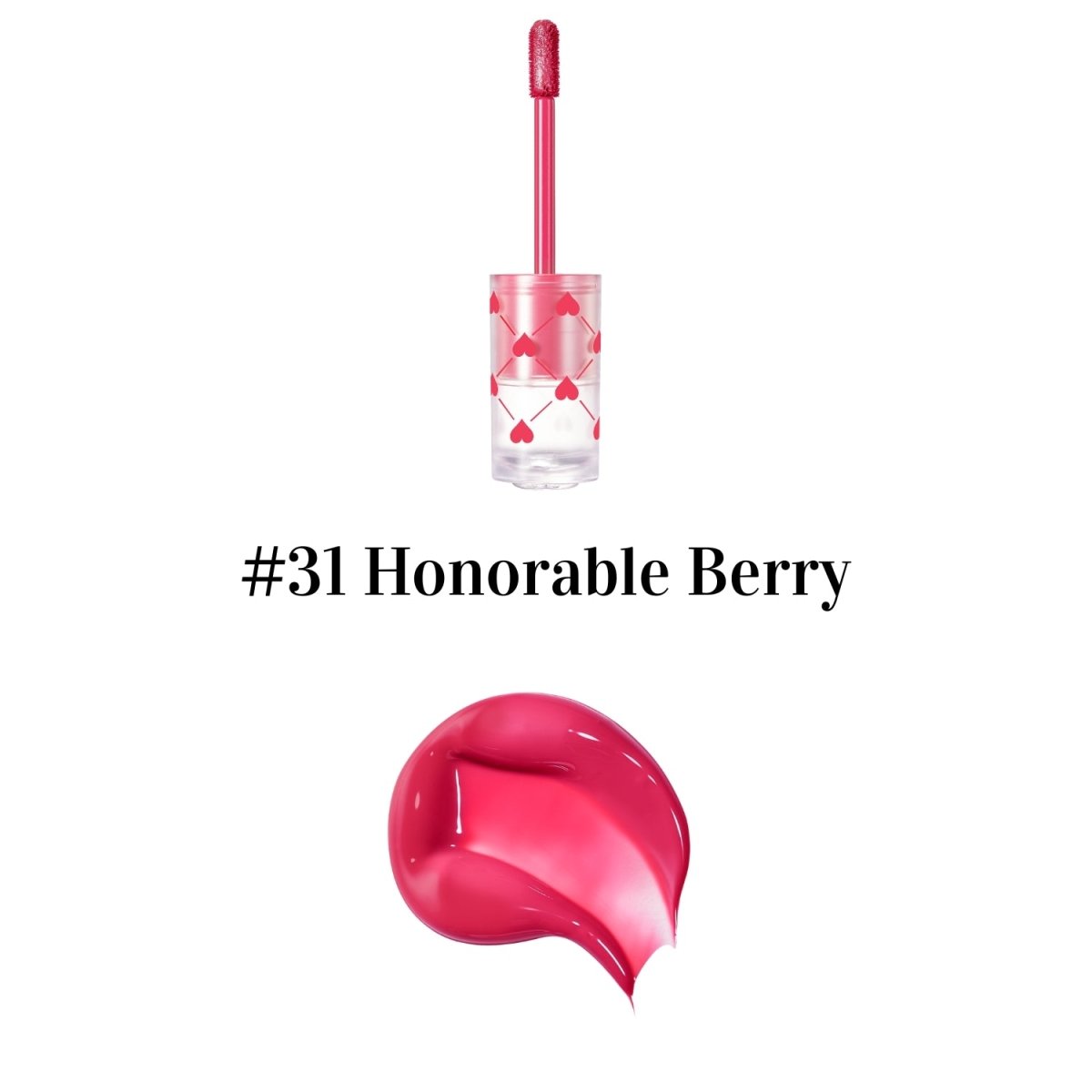 Peripera Ink Mood Glowy Tint in Soft Berry, a lip tint with a glossy finish and vibrant berry color, shown on lips.
