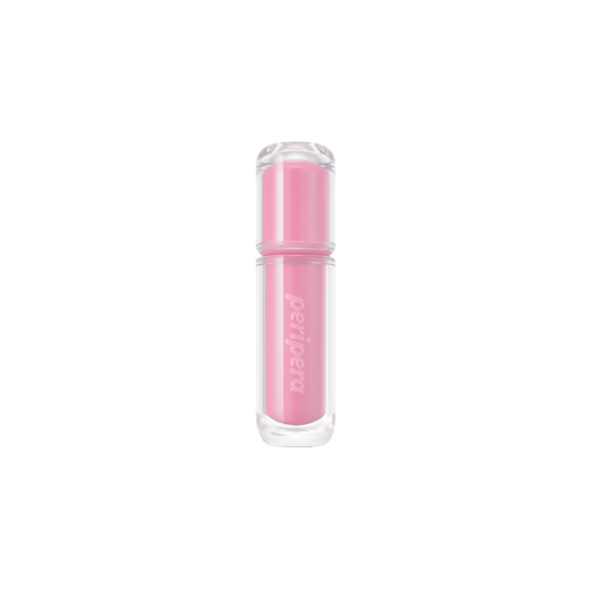Peripera Mood Glowy Tint lip tint with a glossy finish, featuring a vibrant pink shade on smooth lips.
