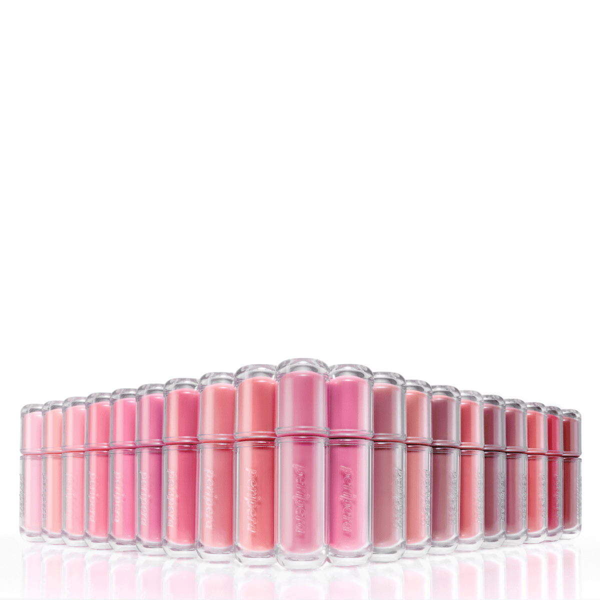 Peripera Mood Glowy Tint lip tint in a vibrant, glossy shade, showcasing smooth application on lips with a natural glow.