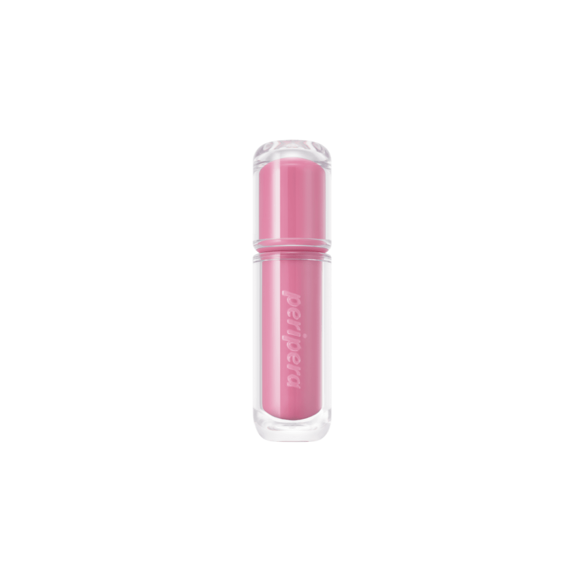 Peripera Mood Glowy Tint lip tint in a soft pink shade, showing a close-up of the tinted lip balm on lips.