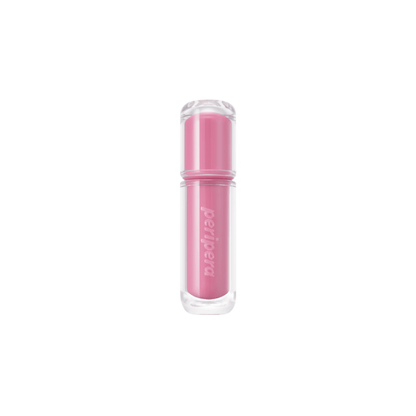Peripera Mood Glowy Tint lip tint in a soft pink shade, showing a close-up of the tinted lip balm on lips.