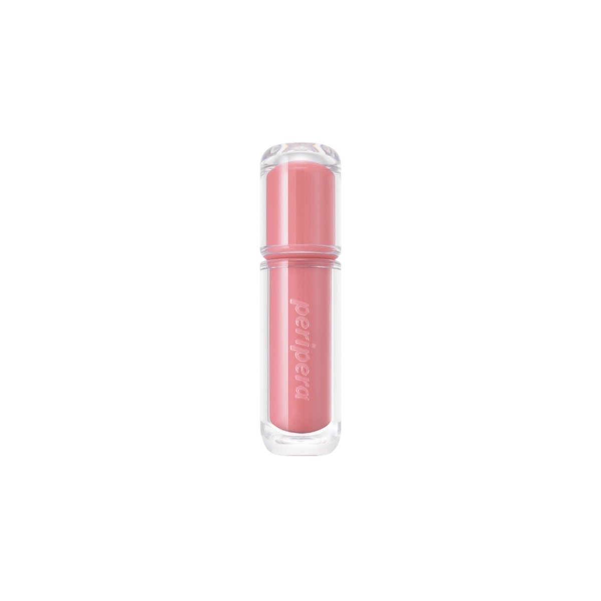 Peripera Mood Glowy Tint lip tint in a soft pink shade, showing a close-up of the tinted lip product in a sleek tube.