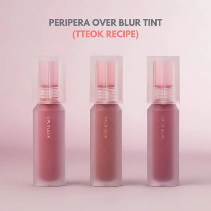 Peripera Over Blur Tint lip tint in a soft, natural shade displayed on a model's lips with a smooth, blurred finish.