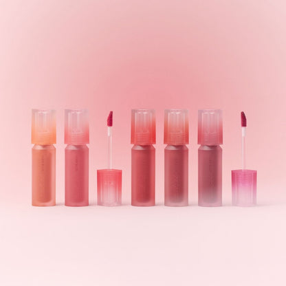 Peripera Over Blur Lip Tint in a soft, blurred color shade showing smooth, glossy lips with tinted finish