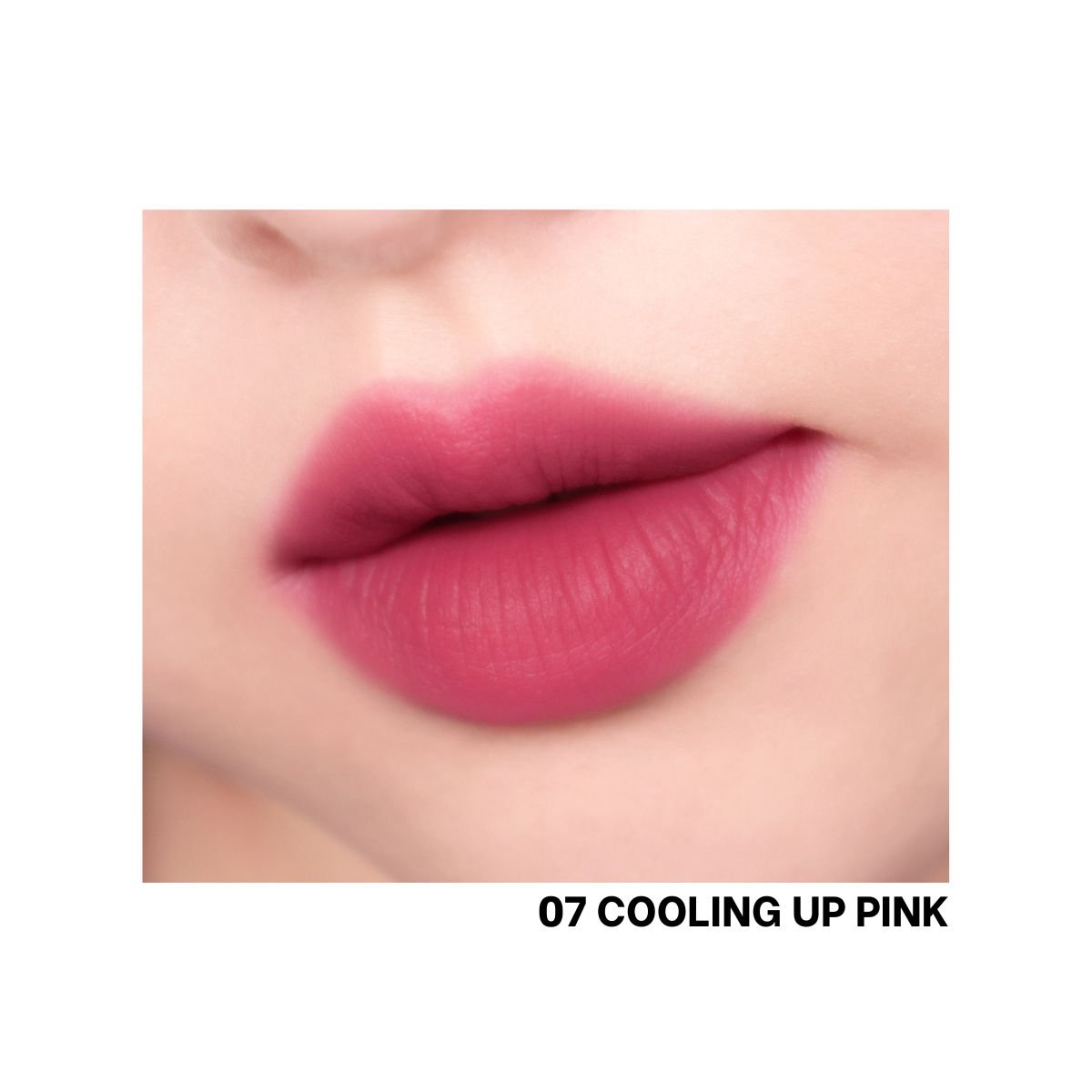 Peripera Over Blur Tint lip tint in soft pink with smooth, blurred finish and glossy texture, applied on lips.