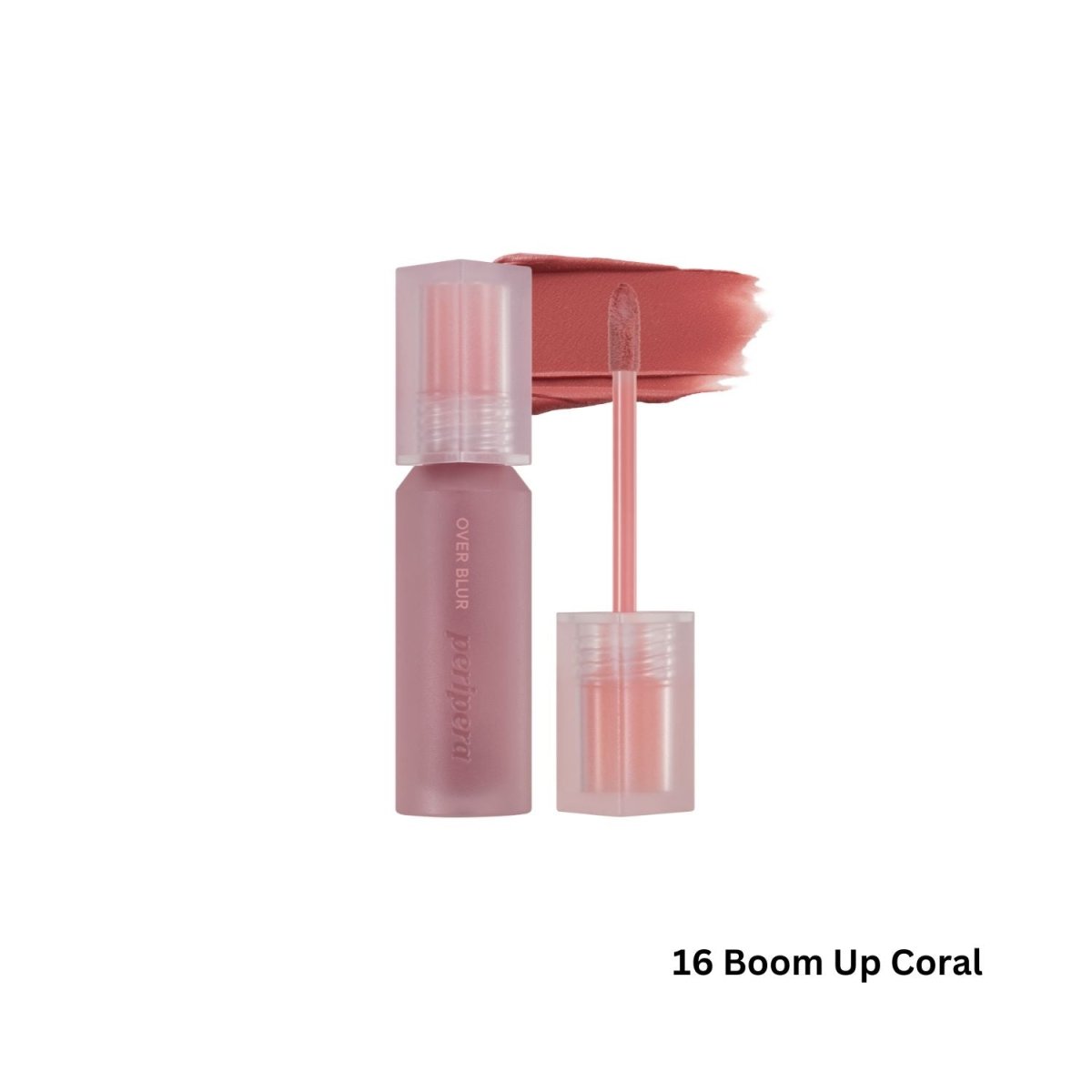 Peripera Over Blur Tint lip tint applied on lips showing a natural, blurred lip color with a glossy finish.