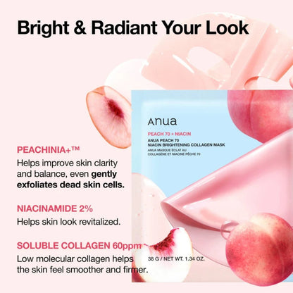 Anua Peach 70 Niacin Brightening Collagen Mask Box [4pcs] | La Cosmetique