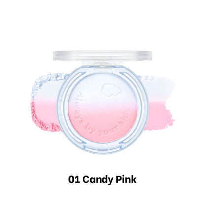 Peripera Pure Blushed Custom Cheek blush compact with soft pink shade and subtle shimmer on a clean background.
