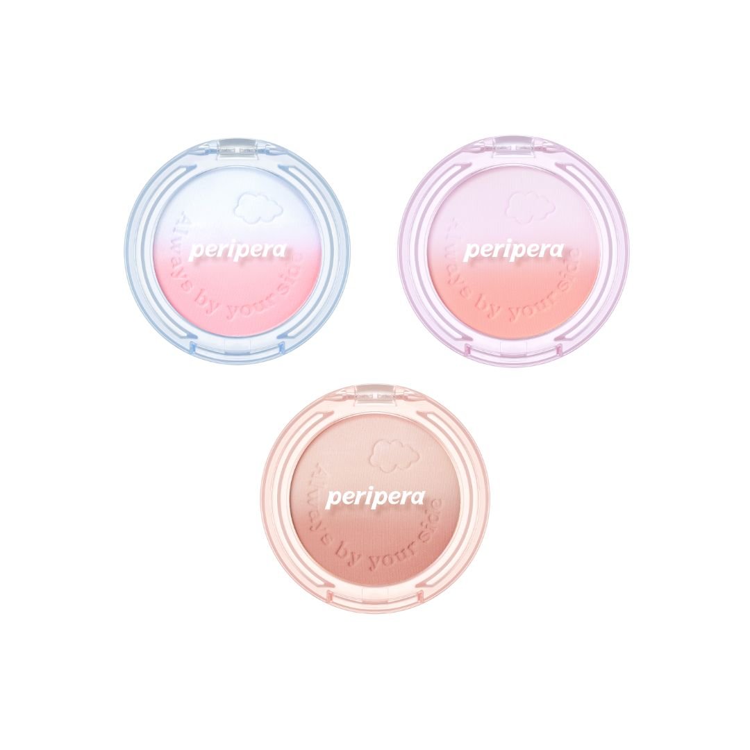 Peripera Pure Blushed Custom Cheek blush compact with soft pink shades and a mirror, showcasing its smooth, blendable powder finish.