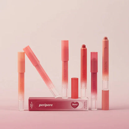 Peripera Slip On My Lip lipstick in a sleek tube, featuring a vibrant shade ready for smooth, easy application.
