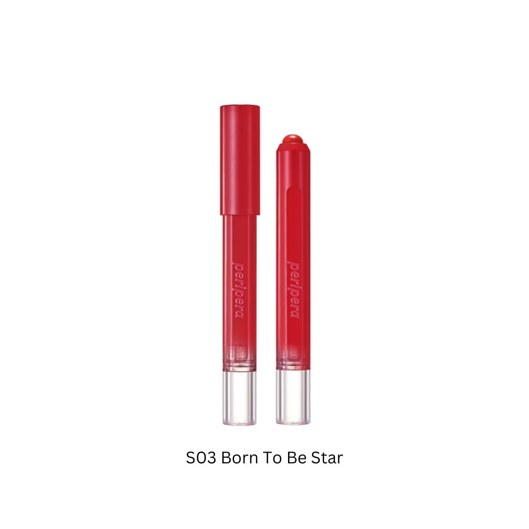 Peripera Slip On My Lip lipstick in a sleek tube, showcasing vibrant color and smooth, glossy finish.