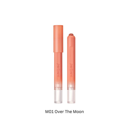 Peripera Slip On My Lip lipstick in a sleek tube with vibrant pink shade, ready for application.