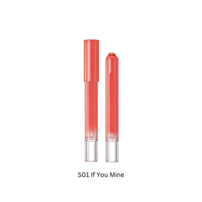 Peripera Slip On My Lip lipstick in a smooth, creamy shade, displayed in a sleek tube with the cap off revealing the product.