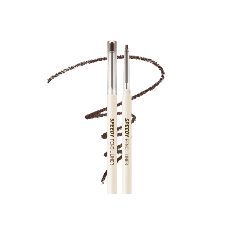 Peripera Speedy Pencil Gel Eyeliner in black, showing the sleek pencil and sharp tip for precise eye makeup application