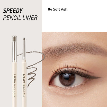 Peripera Speedy Pencil Liner gel eyeliner in black, featuring a sleek pencil design with a sharpened tip ready for application
