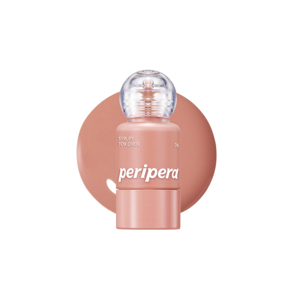 Peripera Syrupy Tok Cheek blush in a creamy, pigmented formula with a natural, rosy hue on the cheek.